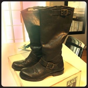 Frye Veronica Slouch leather buckle boots